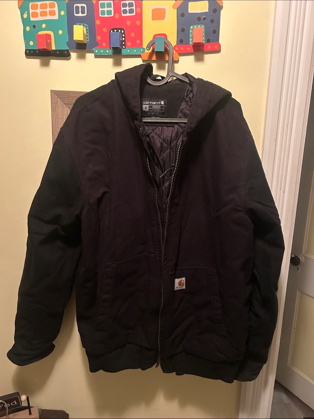 Carhartt Black Quilted Hooded Work Jacket